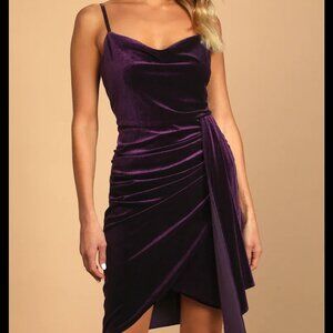 Lulus Living It Luxe Dark Purple Velvet Tulip Mini Dress